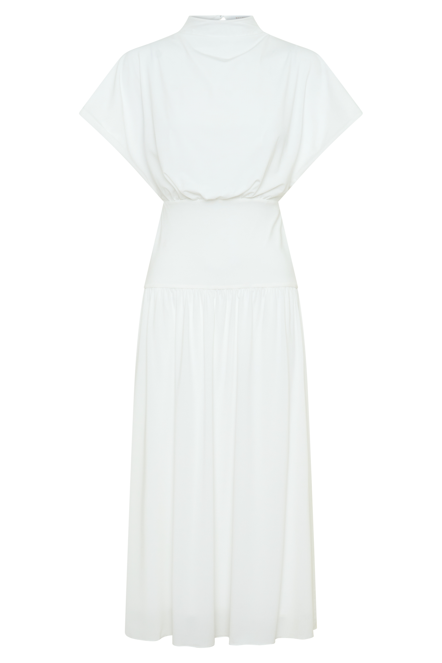 Ailla High Neck Cowl Midi Dress - White