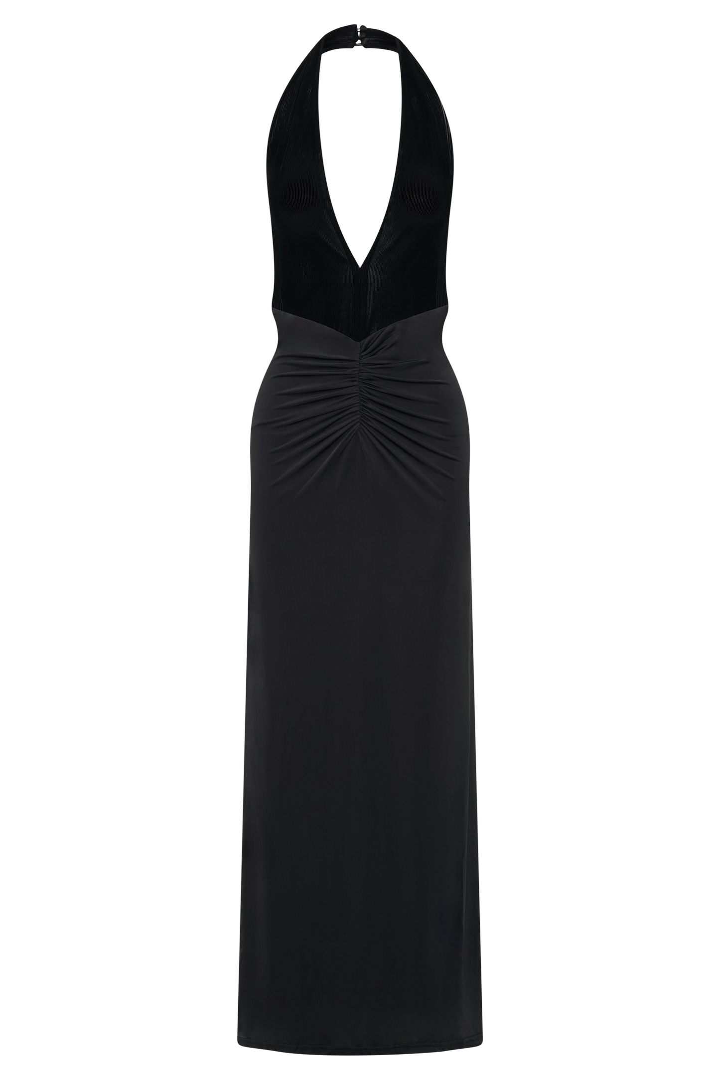 Lien Mesh Velvet Plunge Midi Dress - Black