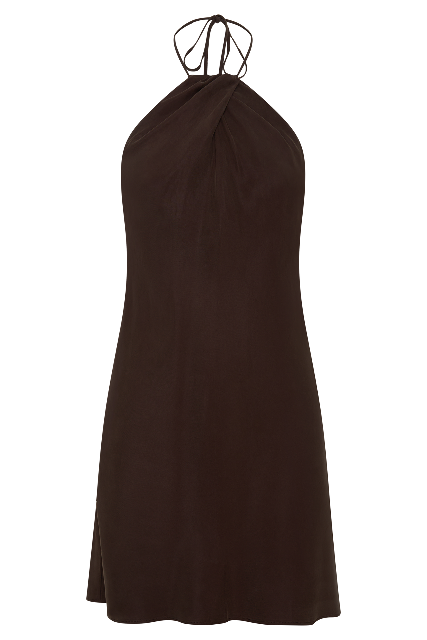 Maggie Cupro Halter Mini Dress - Dark Chocolate