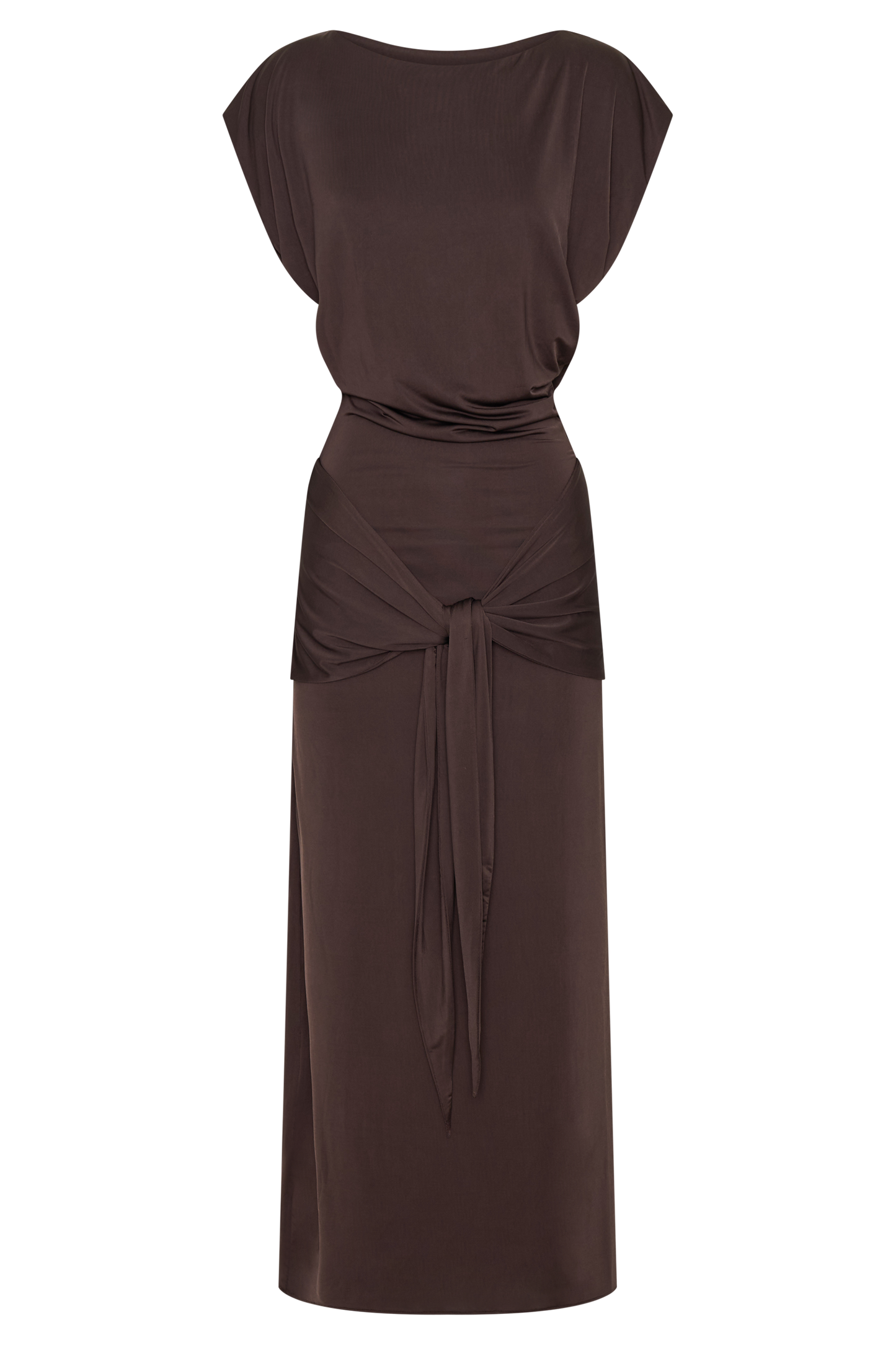 Maiara Shortsleeve Slinky Tie Maxi Dress - Chocolate
