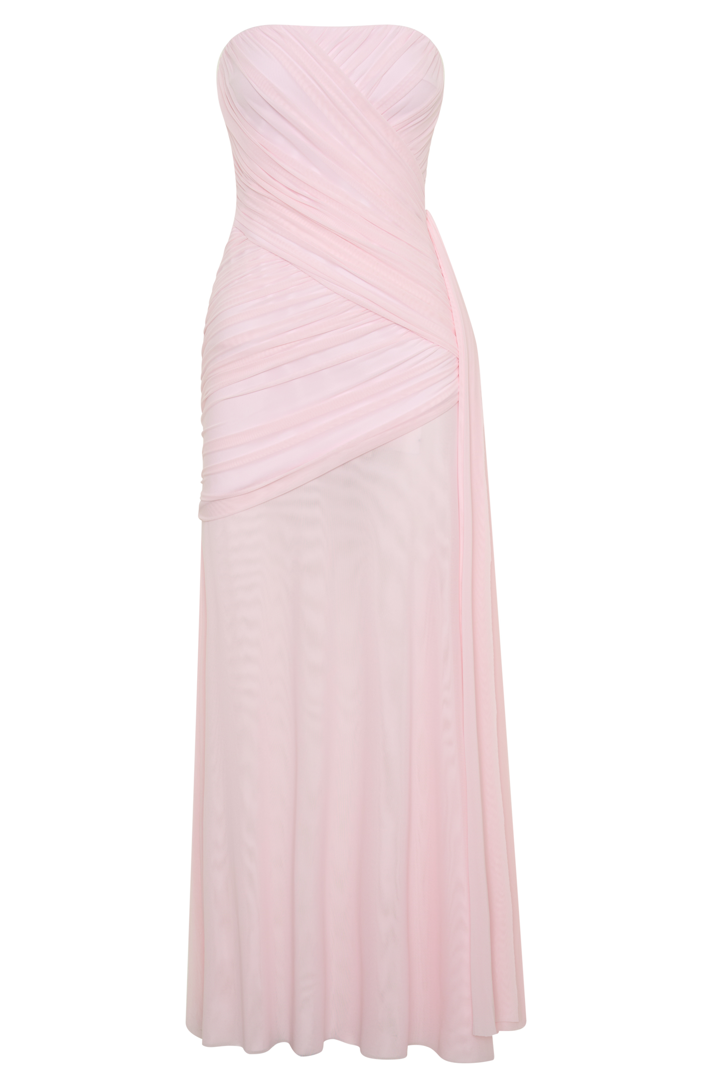 Monet Strapless Ruched Mesh Maxi Dress - Ballet Pink