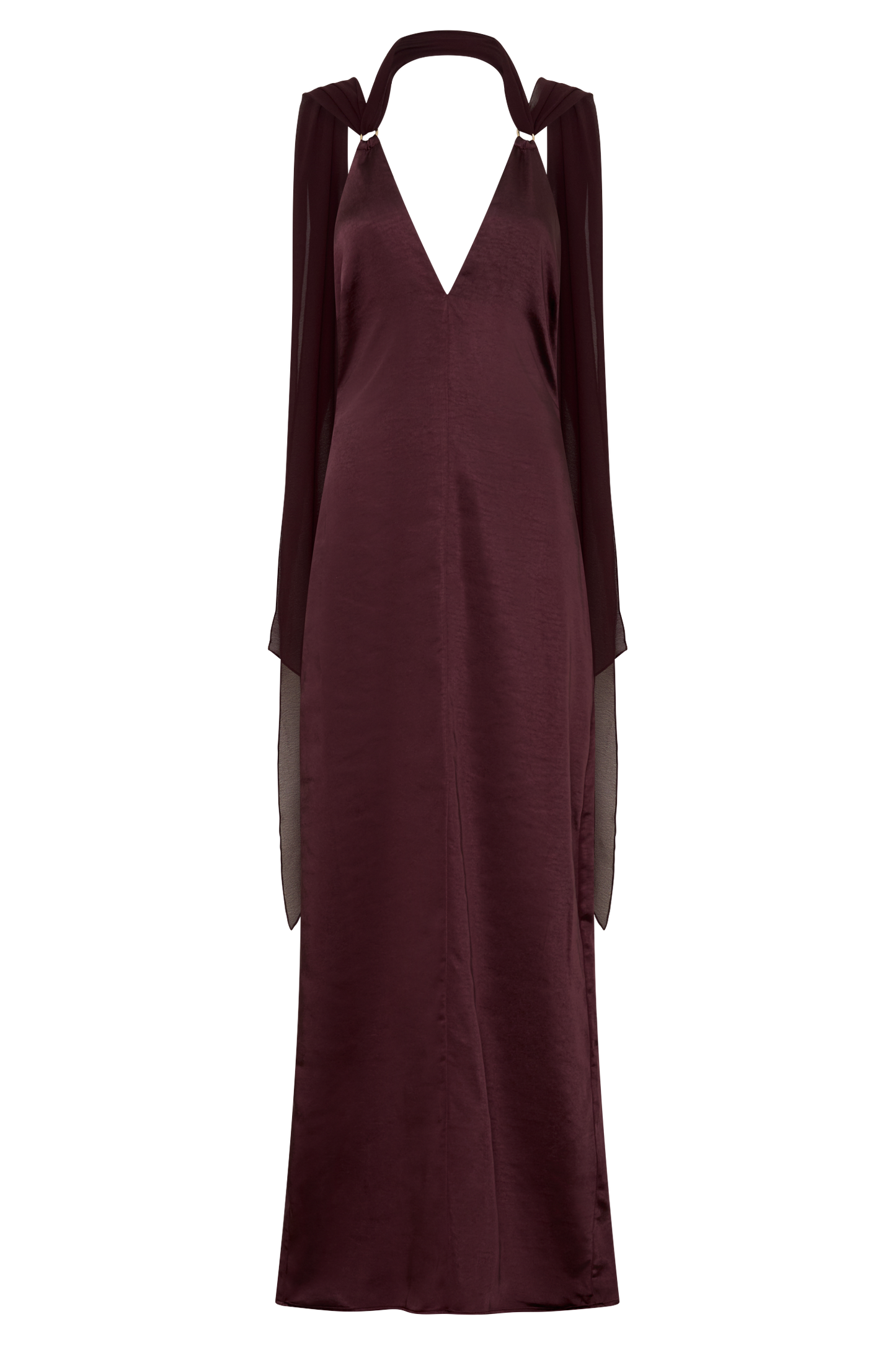Myla Draped Shoulders Satin Maxi Dress - Chocolate