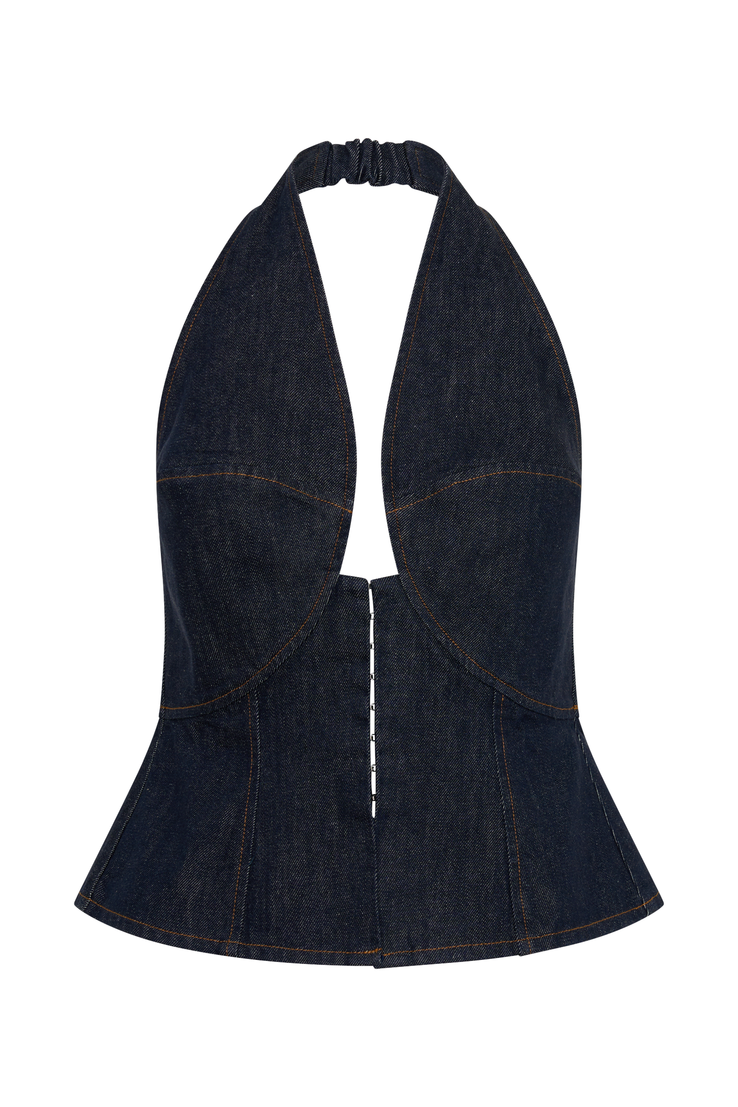 Rema Halter Longline Denim Top - Washed Indigo Blue