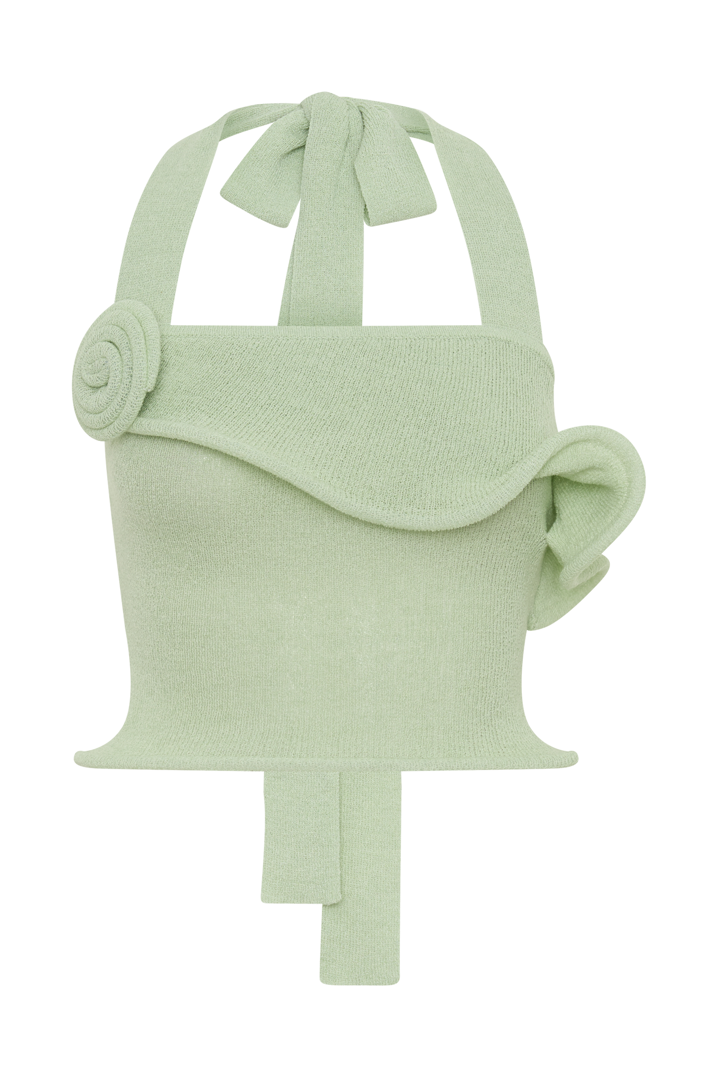 Samira Halter Knit Twist Top - Pastel Green
