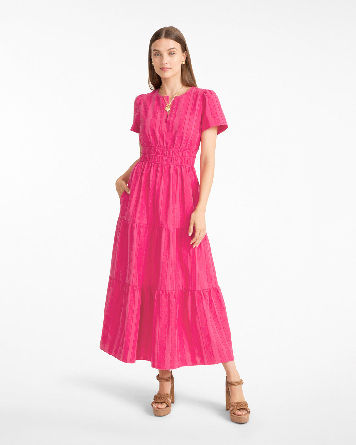 Hollie Midi Dress in Textured Stripe