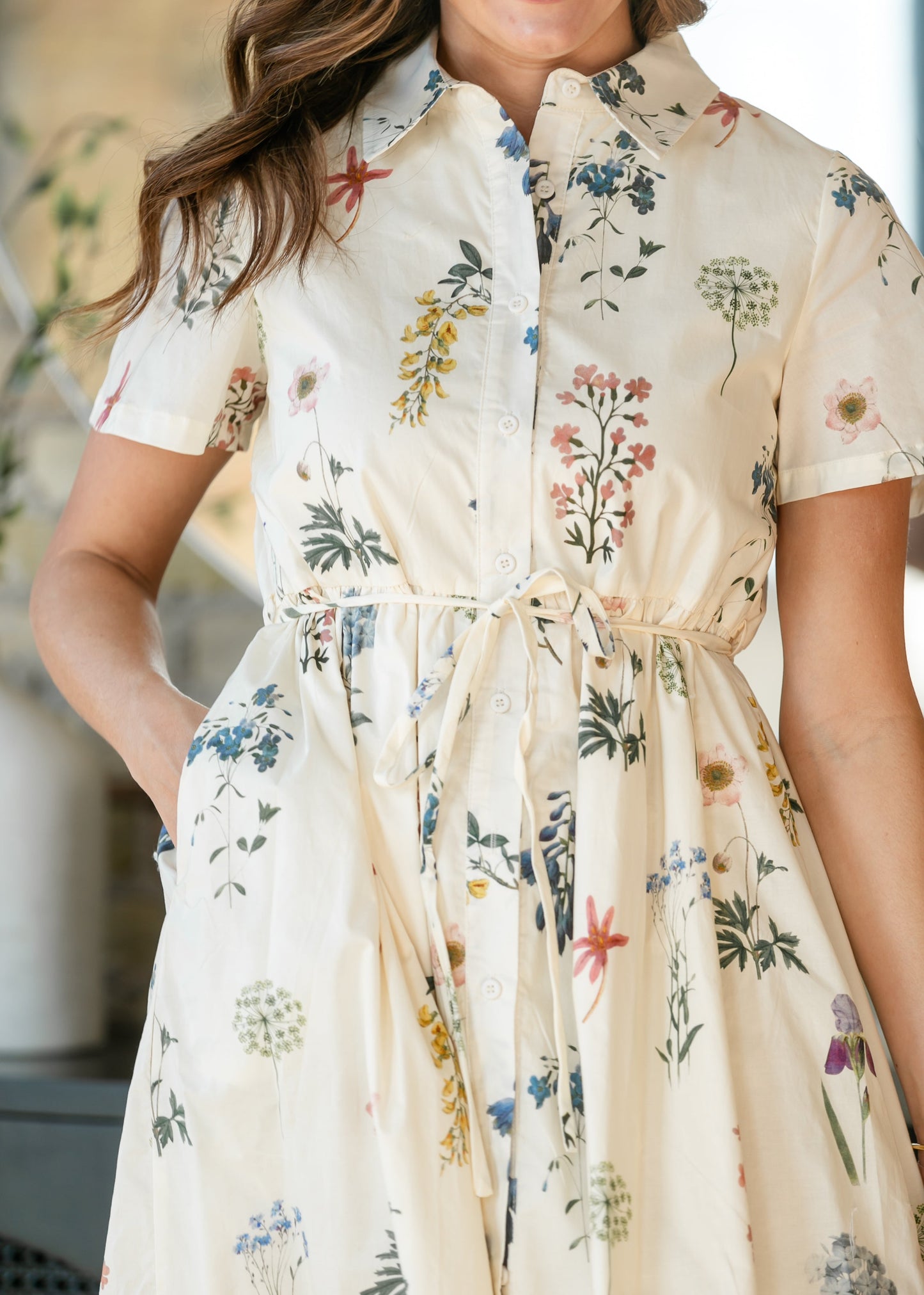 Button Down Floral Tie Waist Midi Dress - FINAL SALE