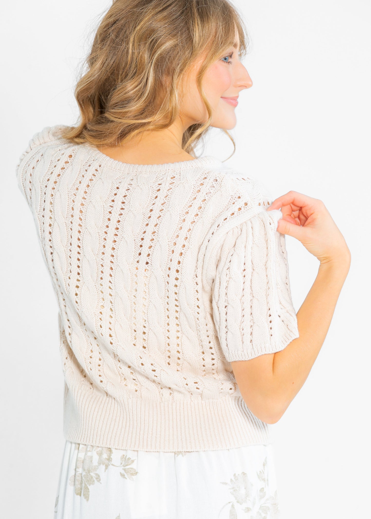 Cable Knit Puff Sleeve Cardigan - FINAL SALE