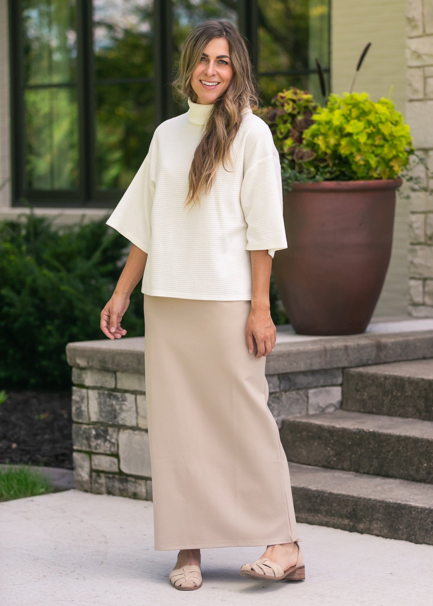 Cowl Neck Waffle Top - FINAL SALE