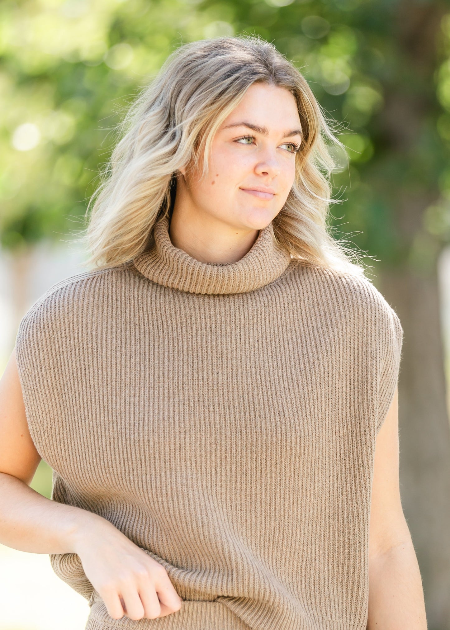 Dark Taupe Ribbed Turtleneck Vest - FINAL SALE