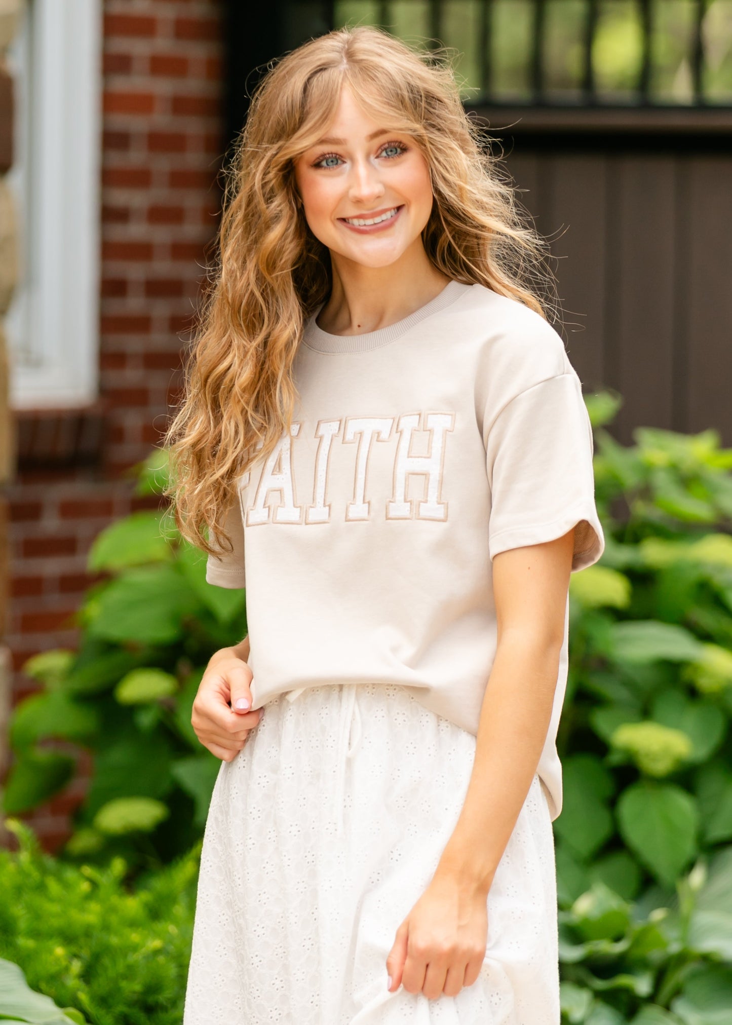 Eyelet Detail Faith Tee - FINAL SALE