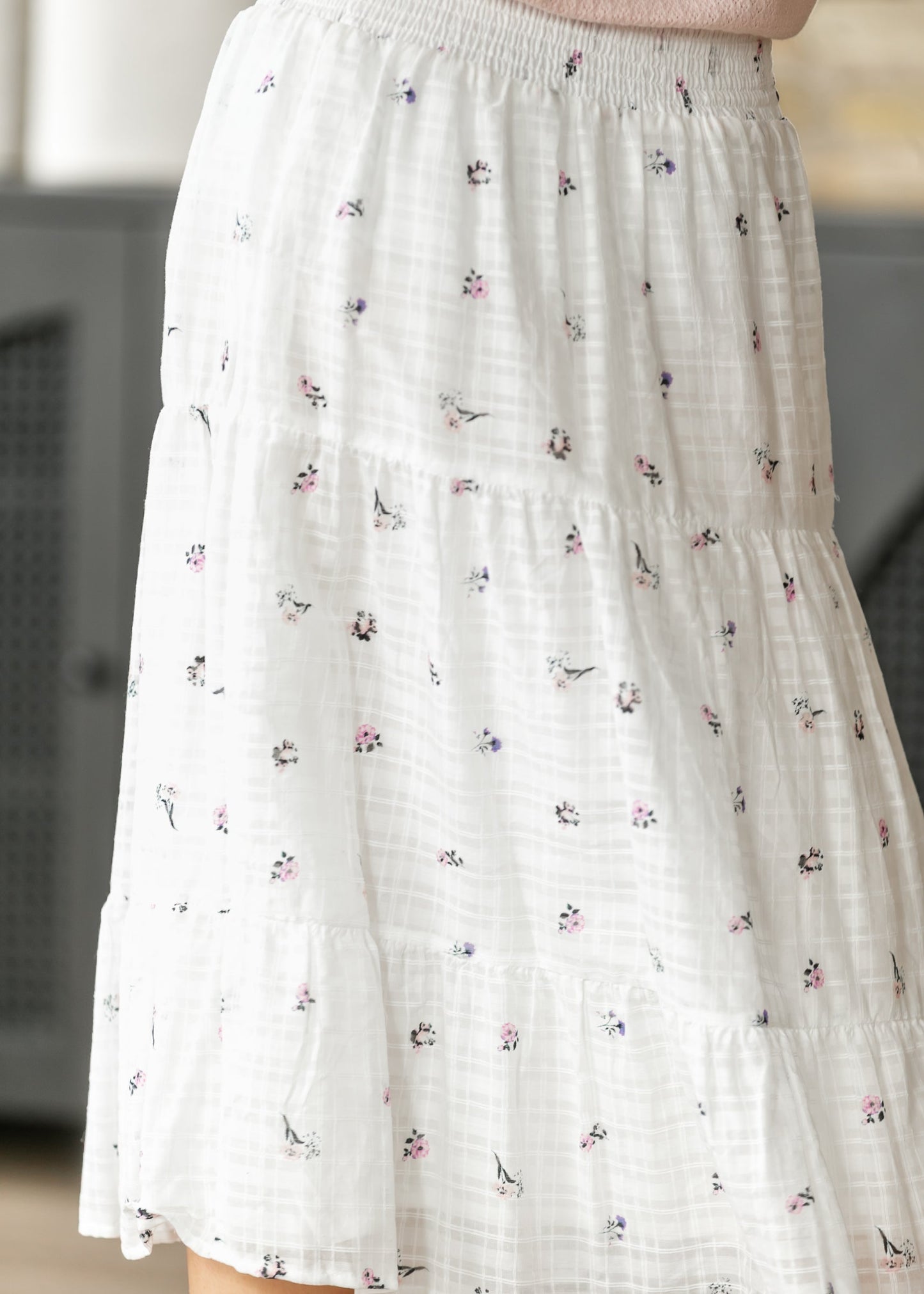 Floral Tiered Smocked Waist Midi Skirt
