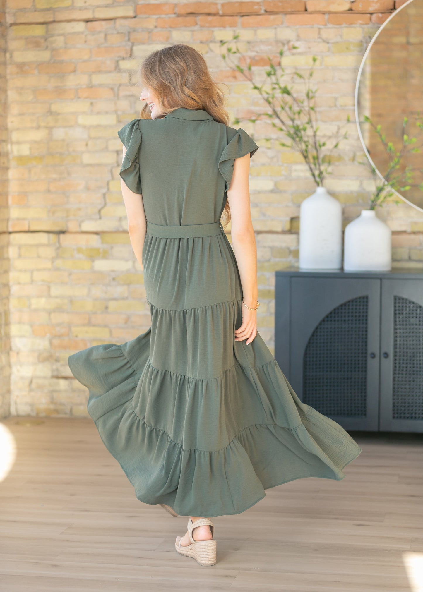 Goldie Green Short Sleeved Tiered Maxi Dress