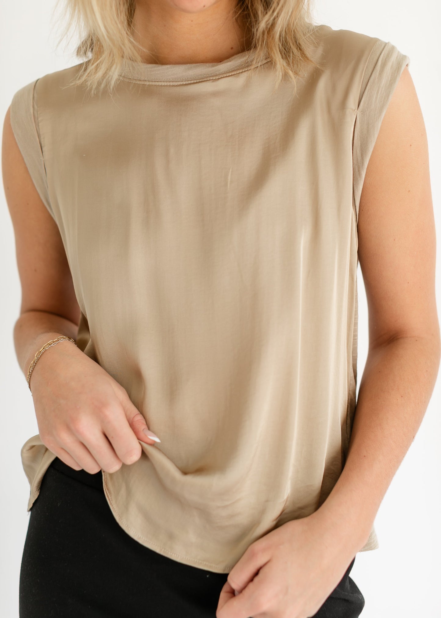 LIVERPOOL® Cap Sleeve Woven Knit Top