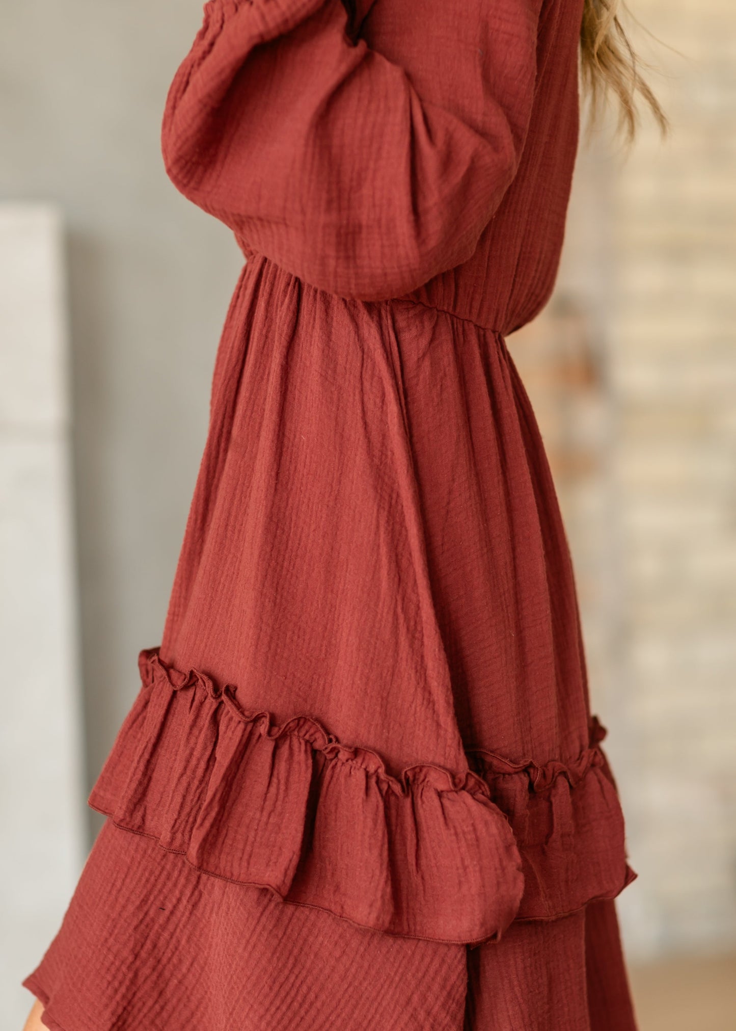 Long Sleeve Gauze Tiered Midi Dress - FINAL SALE