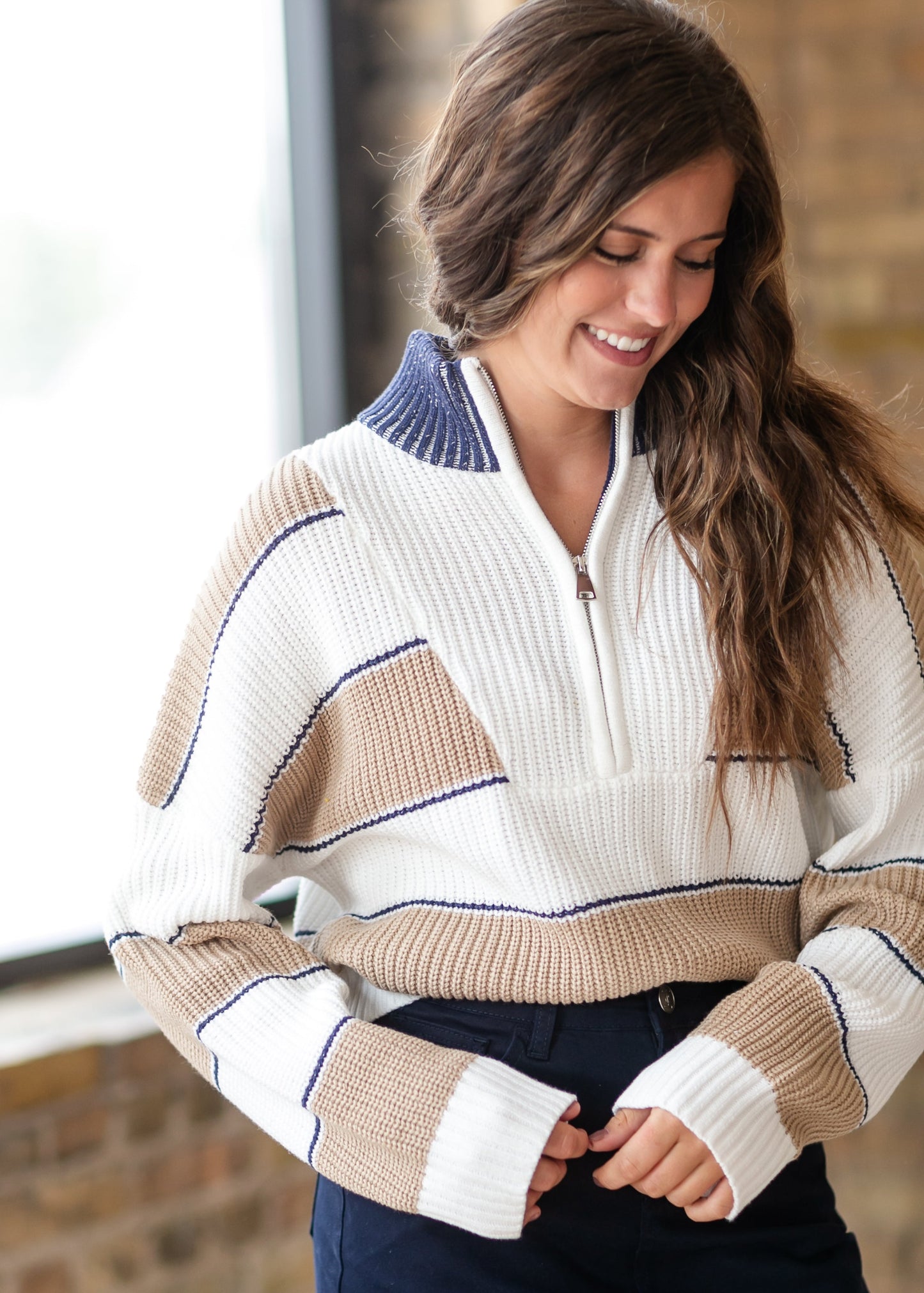 elan Quarter Zip Striped Sweater - FINAL SALE