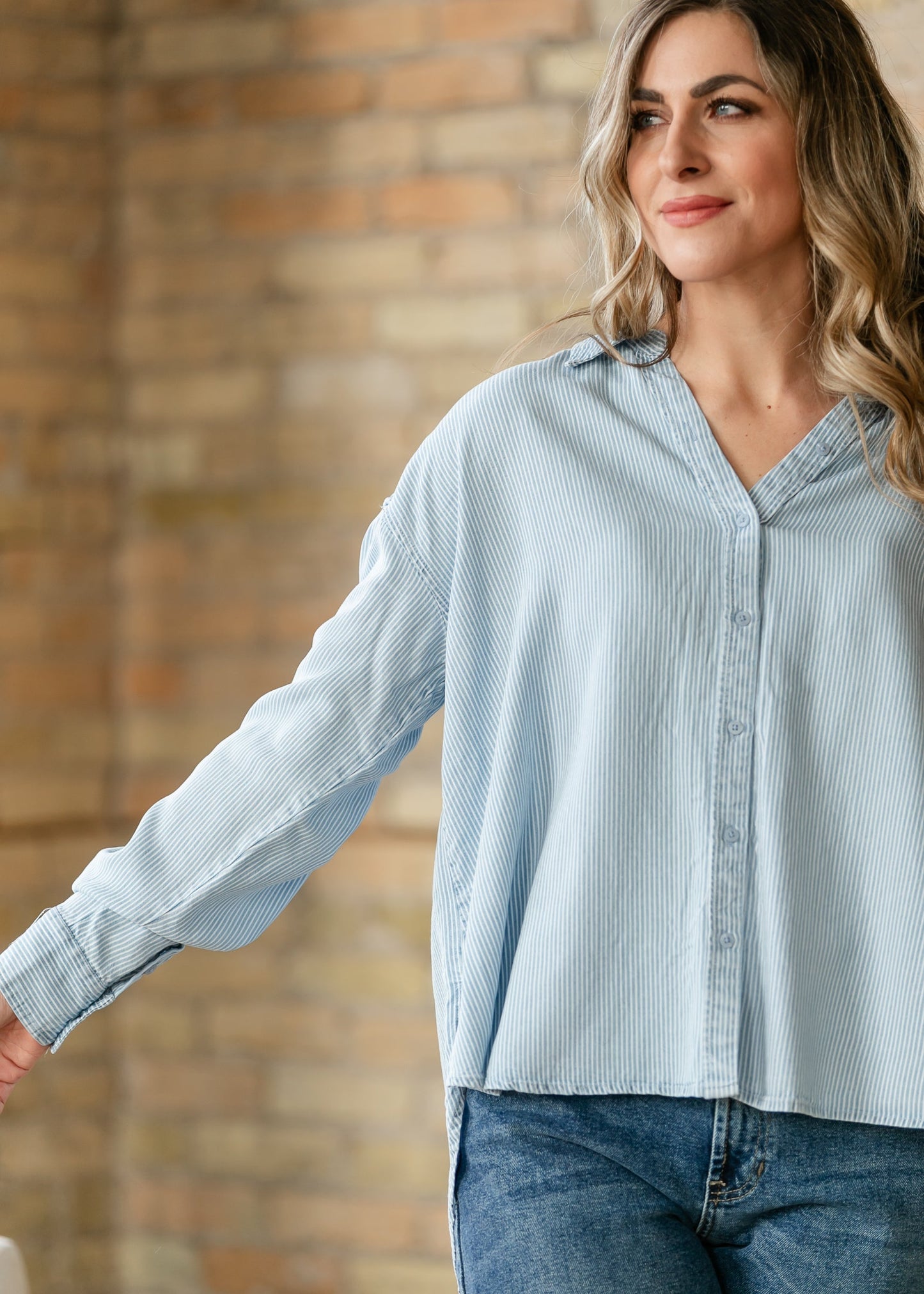Relaxed Pinstripe Button Front Shirt - FINAL SALE