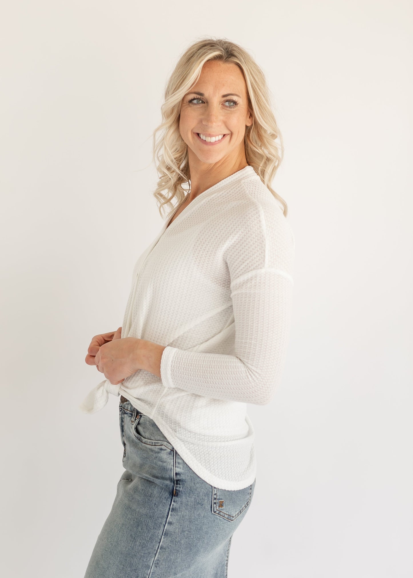 Renley Waffle Knit Button Up Top - FINAL SALE