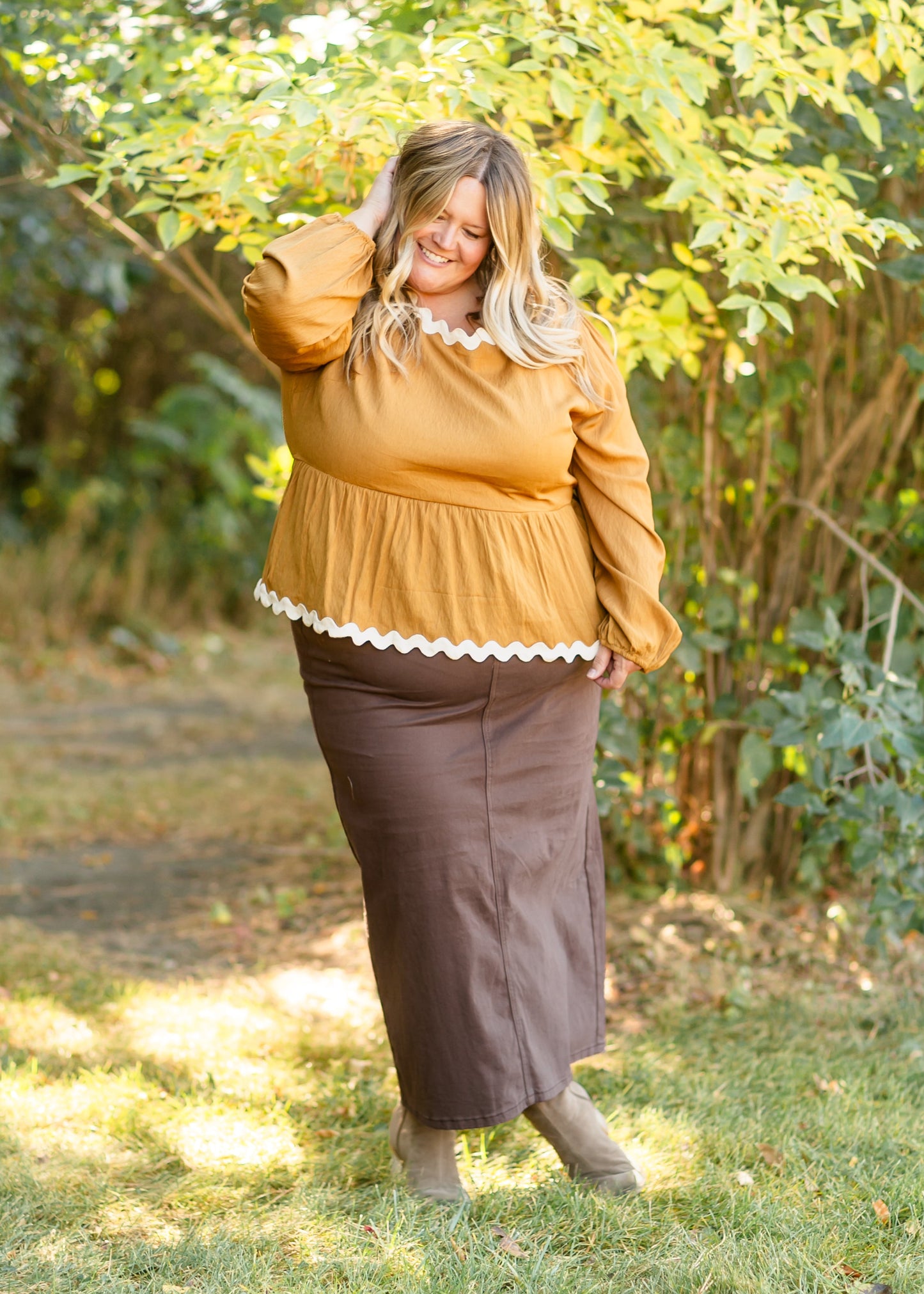 Ricrac Trim Peplum Long Sleeve Top - FINAL SALE