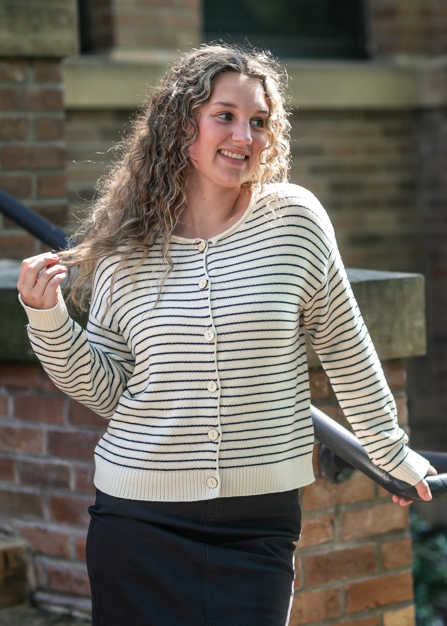 Stripe Button Down Raw Edge Cardigan - FINAL SALE