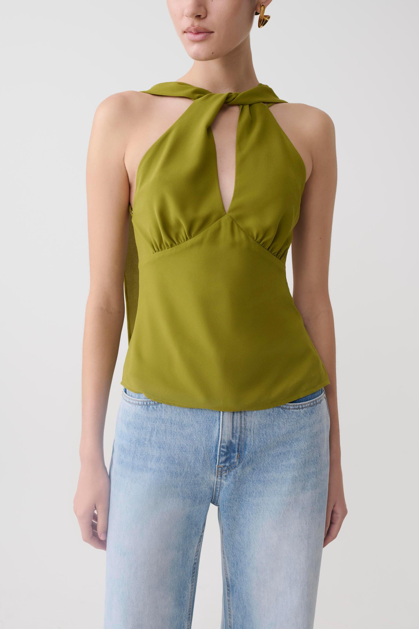 Nora Halter Chiffon Top - Olive