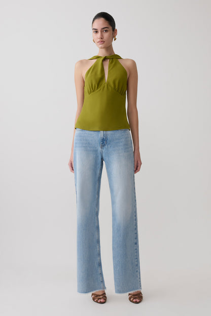 Nora Halter Chiffon Top - Olive