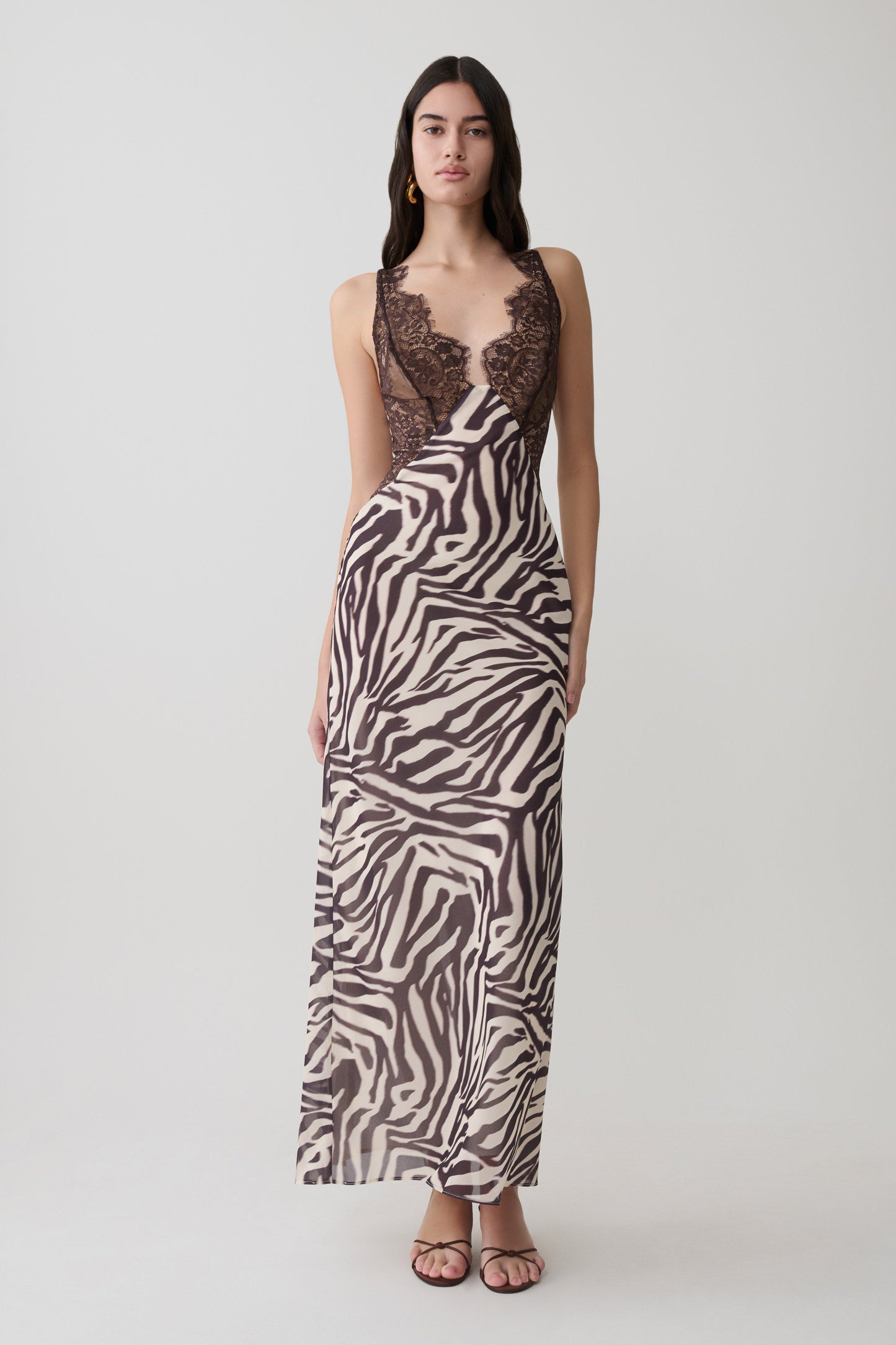 Angeline Lace And Chiffon Maxi Dress - Abstract Zebra Print