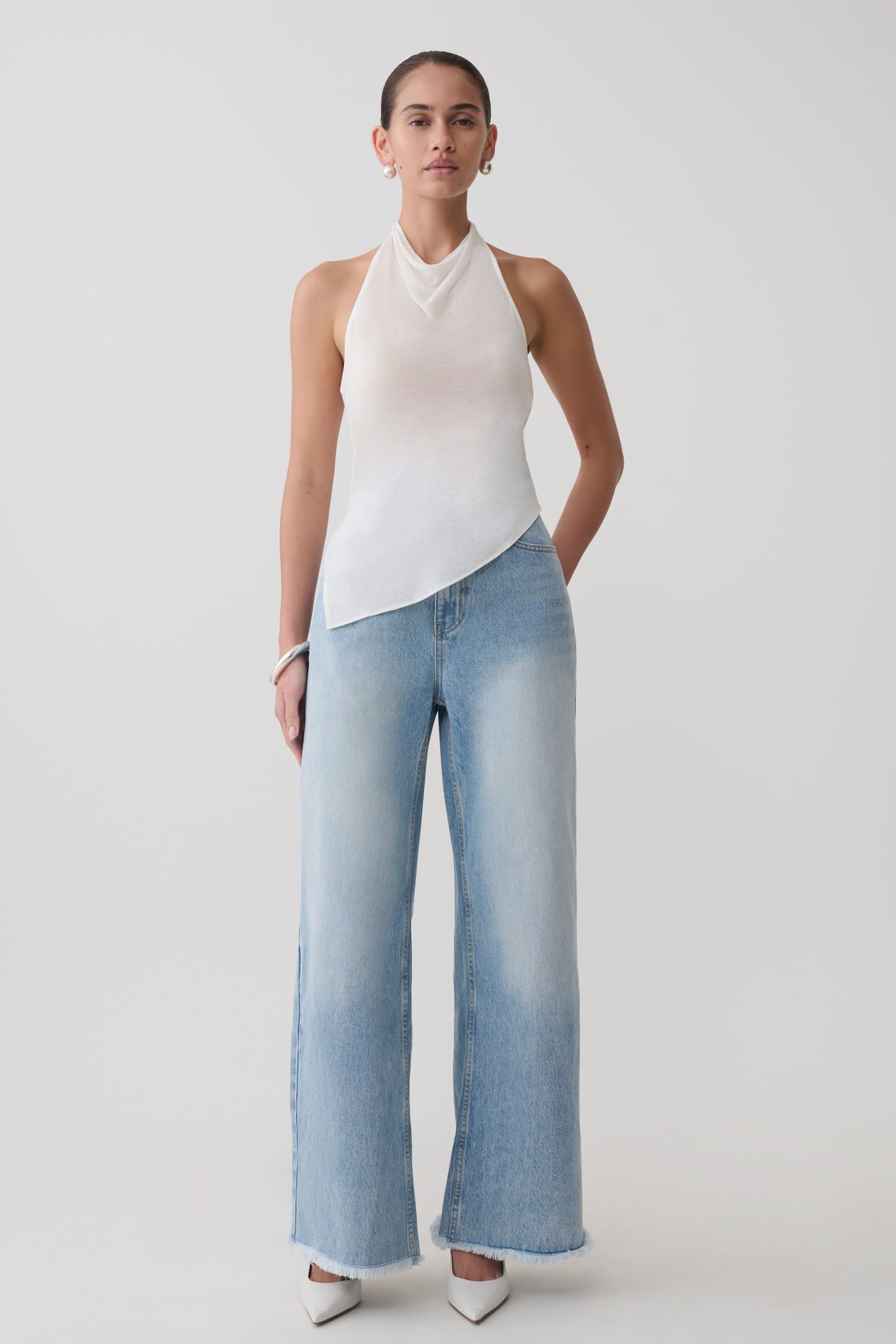 Clea Relaxed Sheer Halter Top - Ivory