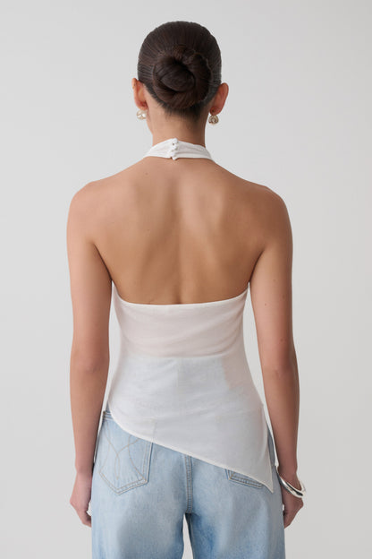 Clea Relaxed Sheer Halter Top - Ivory