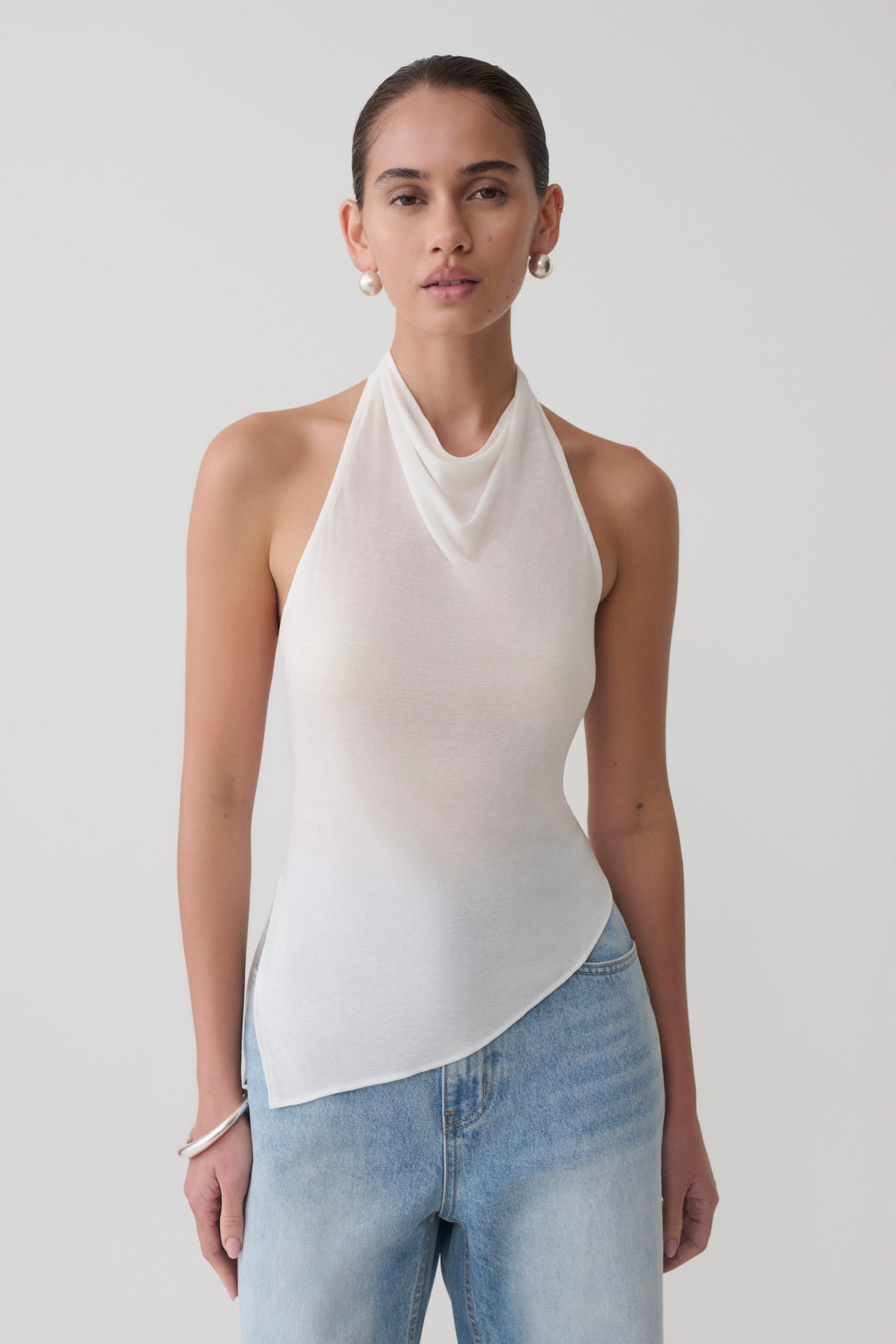 Clea Relaxed Sheer Halter Top - Ivory