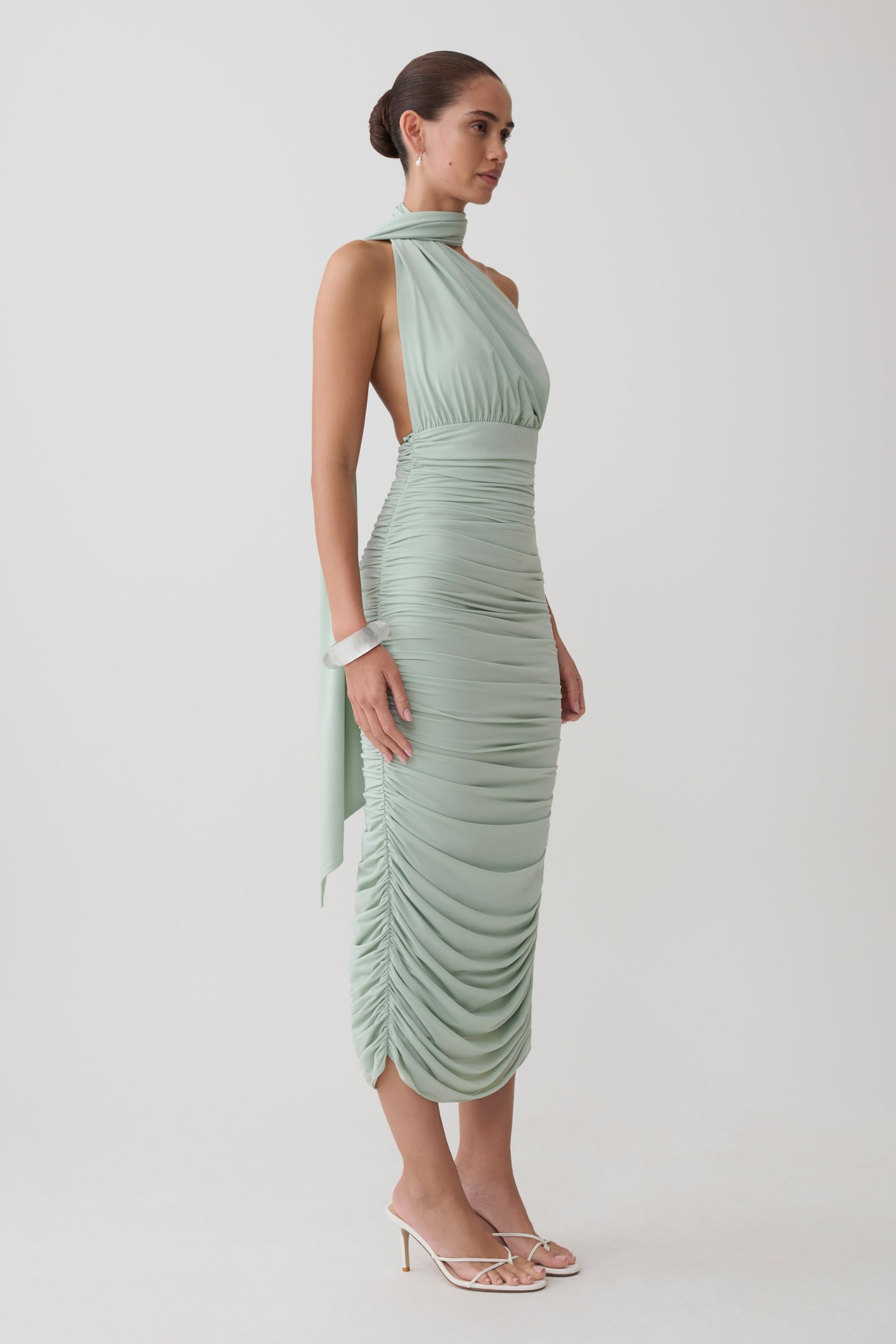 Giannie Draped Midi Dress - Aqua Grey