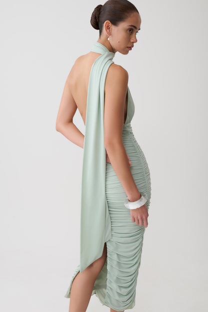 Giannie Draped Midi Dress - Aqua Grey