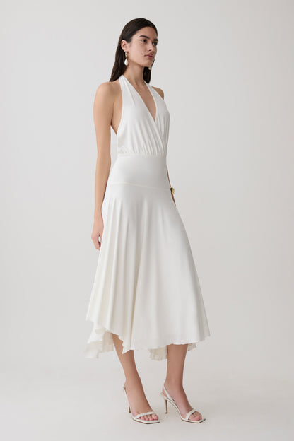 Krish Hankie Halter Midi Dress - White