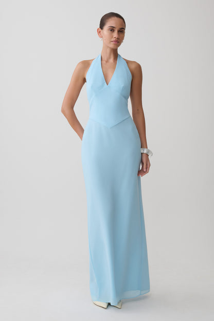Valentina Chiffon Halter Maxi Dress - Pale Blue