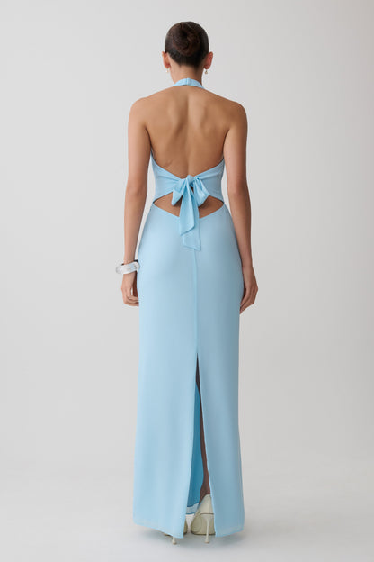 Valentina Chiffon Halter Maxi Dress - Pale Blue