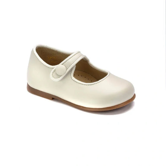 127 - Off White Leather Baby Button Shoe