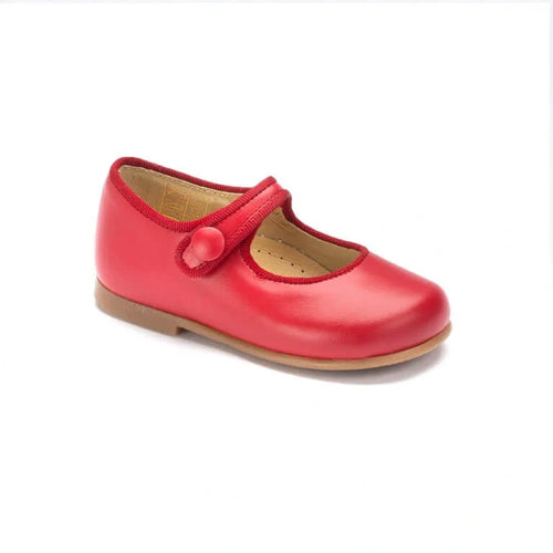 127 - Red Leather Baby Button Shoe