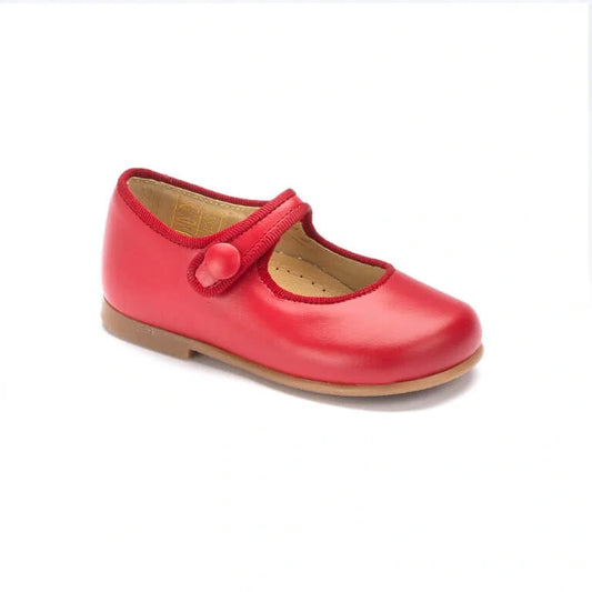 127 - Red Leather Baby Button Shoe