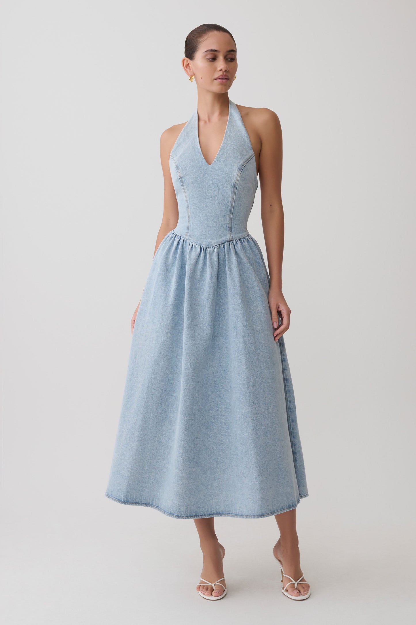 Miller Denim Halter Midi Dress - Classic Blue