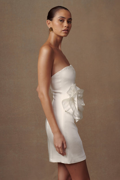 Bernadette Strapless Rose Mini Dress - White