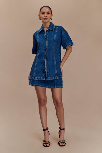 Maya Oversized Denim Shirt - Dark Blue