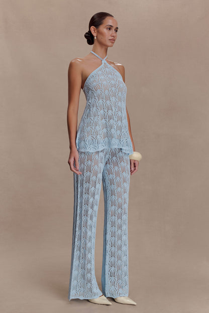 Corey Crochet Halter Neck Top - Light Blue