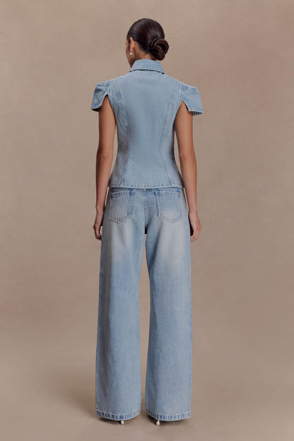 Perrie Mid Rise Straight Leg Tie Jeans - Washed Light Blue