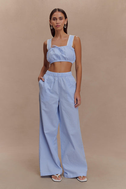 Gretel Sleeveless Crop Top - Blue Pinstripe