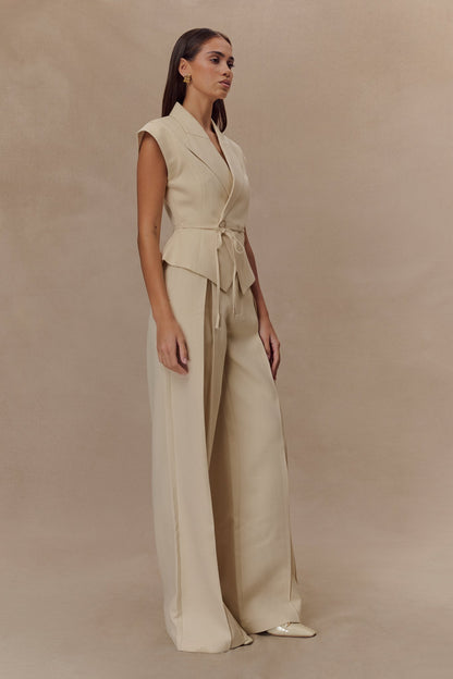 Raya Mid Rise Wide Leg Linen Pant - Natural Beige