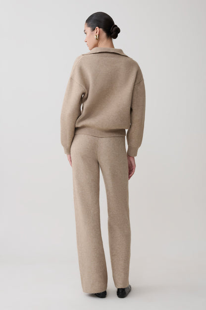 Evan Knit Wide Leg Pants - Beige Marle