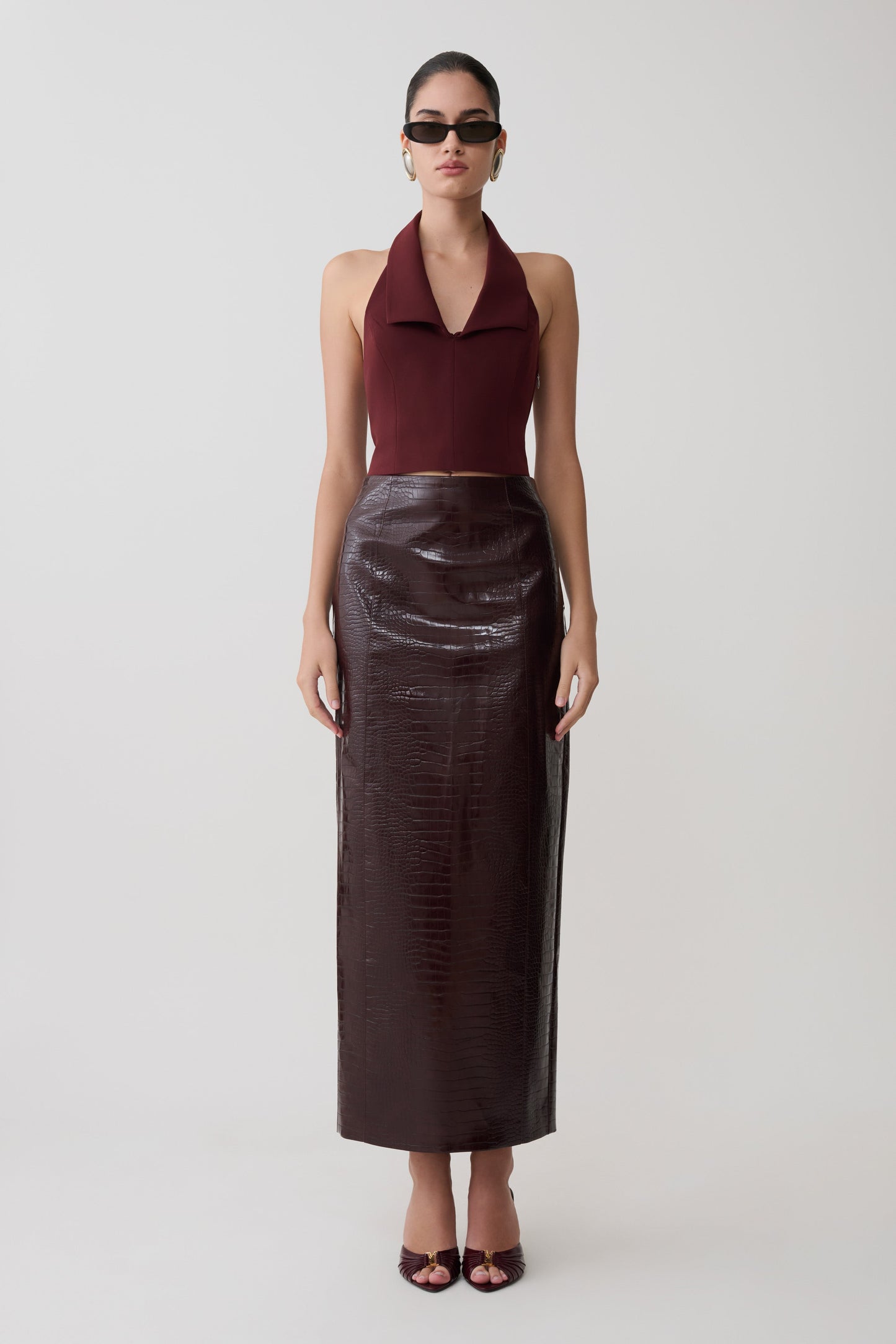 Calla Collared Sleeveless Halter Top - Merlot