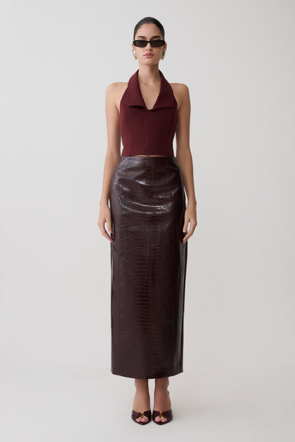 Calla Collared Sleeveless Halter Top - Merlot