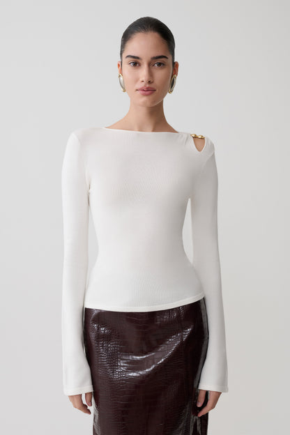 Ricky Knit Long Sleeve Longline Top - Ivory