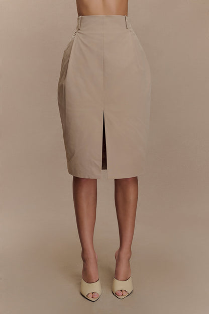 Vera Twill Split Front Midi Skirt - Camel