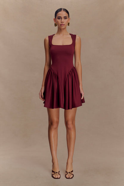 Sharon Scuba Jersey Mini Dress - Wine